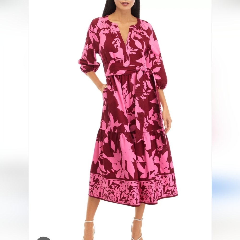 Crown & Ivy Petite 3/4 Sleeve Printed Peasant Dress Size PL